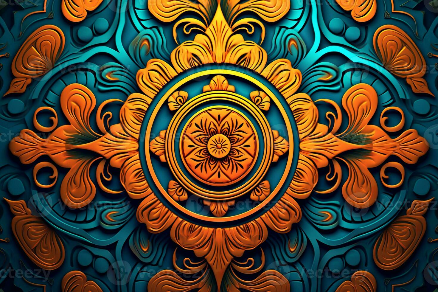 an ornate pattern on an orange and blue background generative AI photo