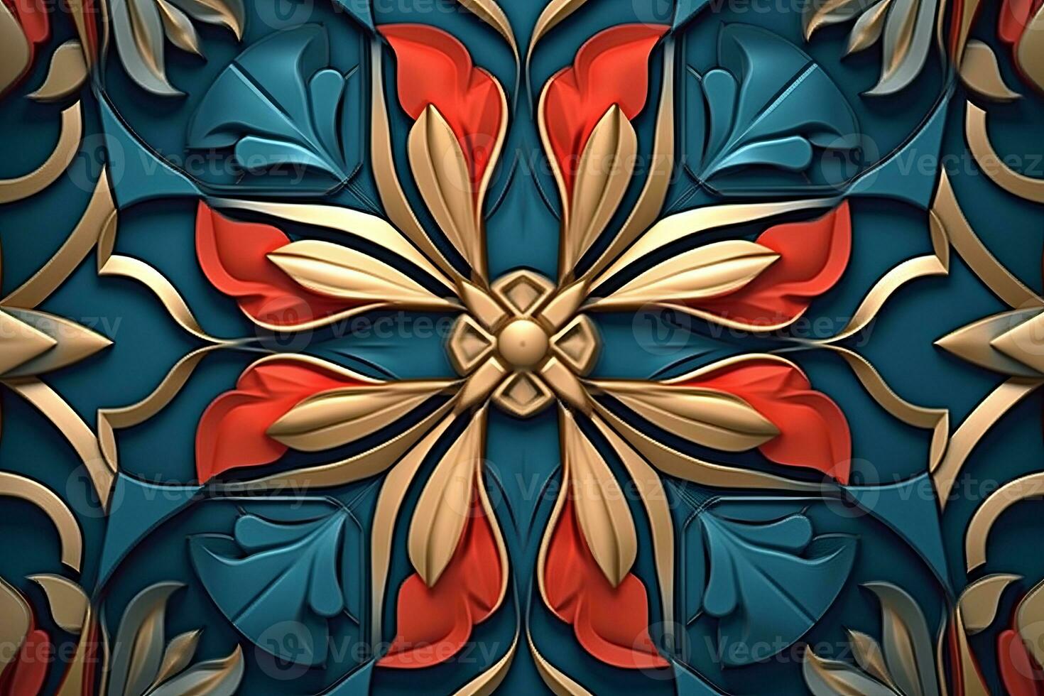 an ornate pattern on a blue background generative AI photo