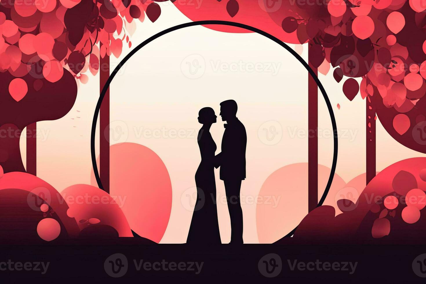silhouette of a man and woman standing in front of a red background generative AI photo