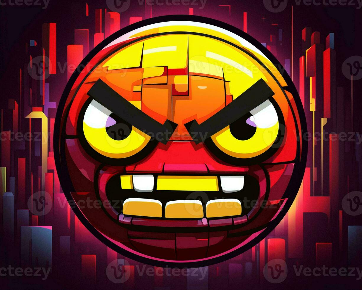 the angry face of a red and yellow ball on a dark background generative AI photo