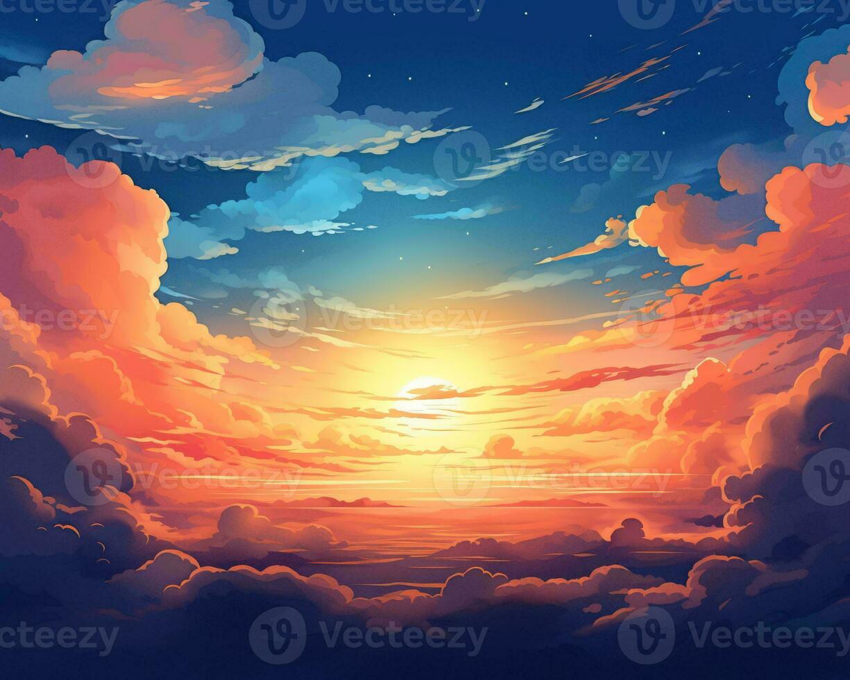sunset over the ocean with clouds in the background generative AI photo