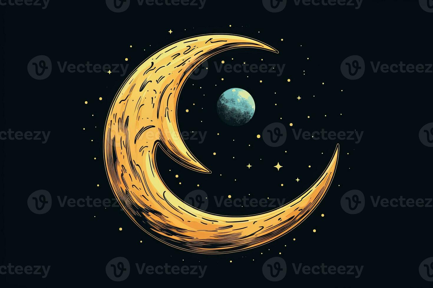 the crescent moon with the earth in the background generative AI photo