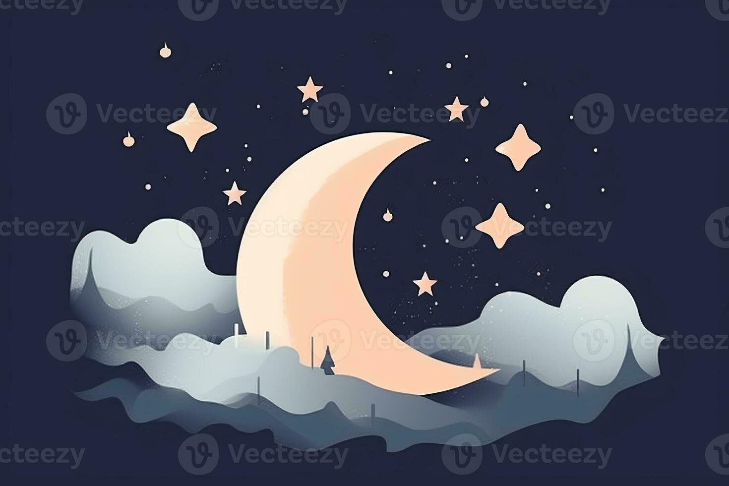 the moon and stars are in the night sky generative AI photo