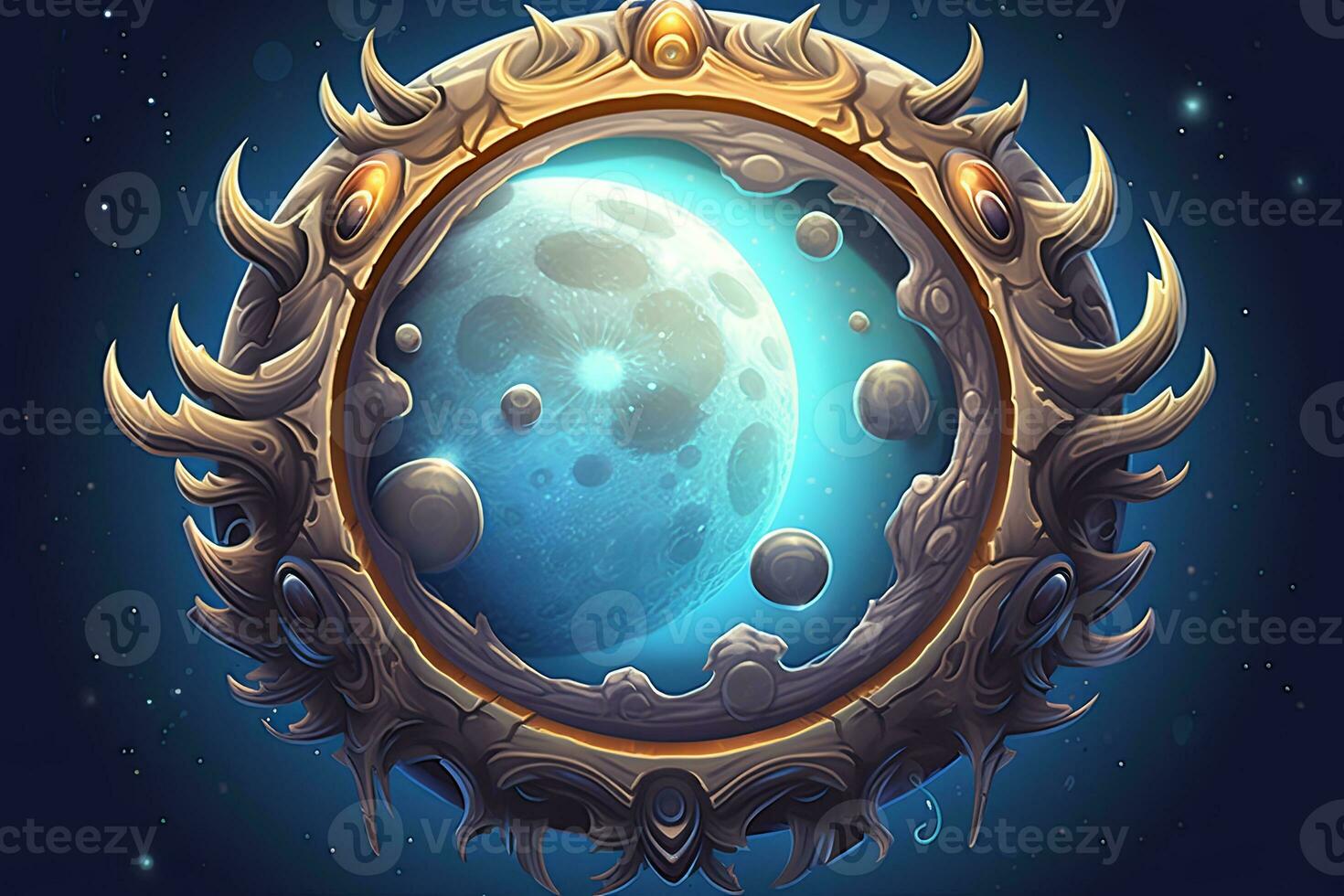 the moon is reflected in a circular mirror generative AI photo