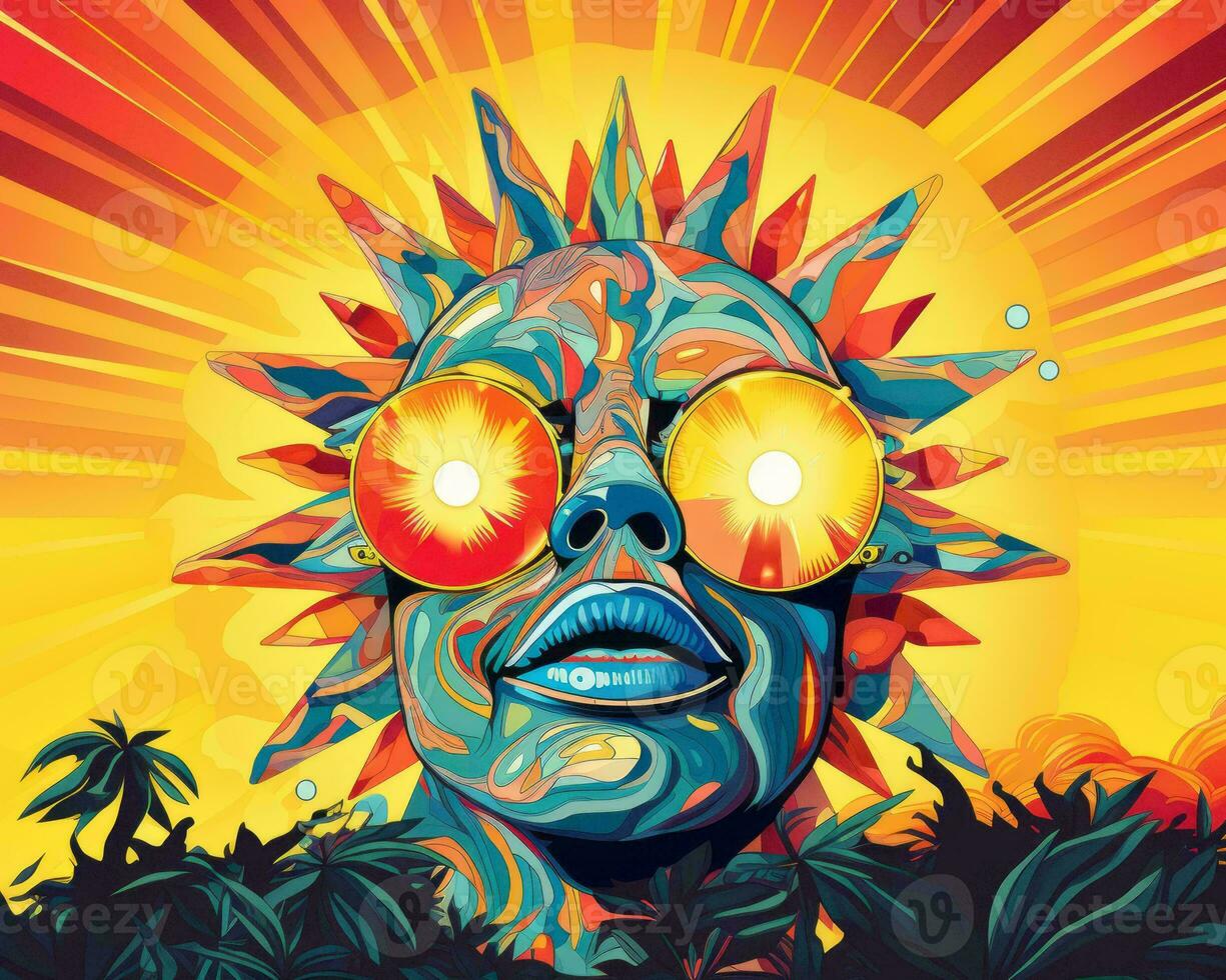 the sun is shining in the background and a man with sunglasses is in front of it generative AI photo