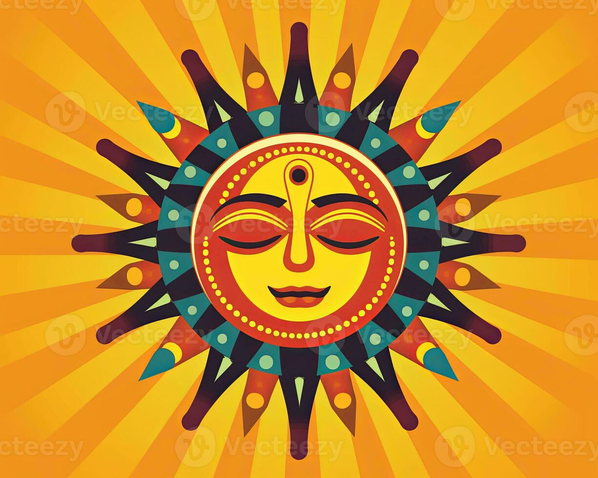 the sun is in the middle of a sunburst with people around it generative AI photo