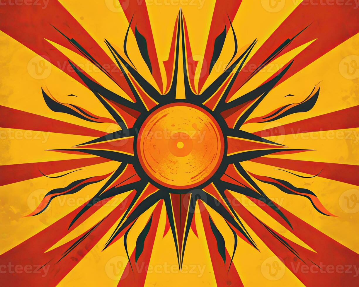 the sun is in the middle of a red and yellow background generative AI photo