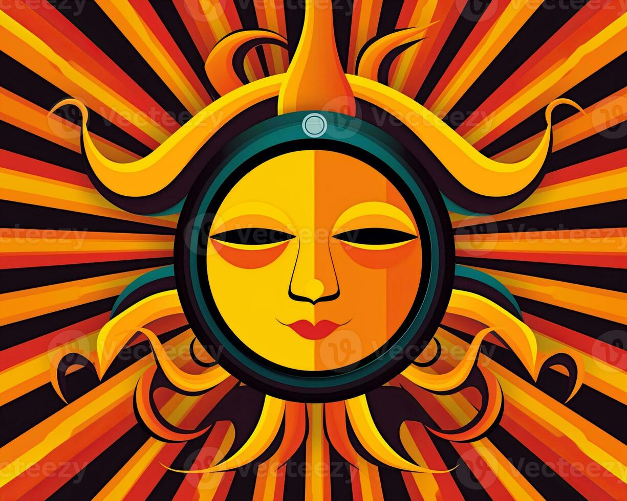 the sun is in the center of the poster with rays coming out of it generative AI photo