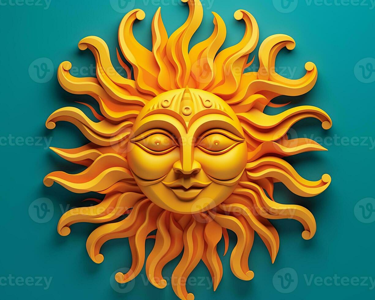 the sun is made out of paper and is on a blue background generative AI photo