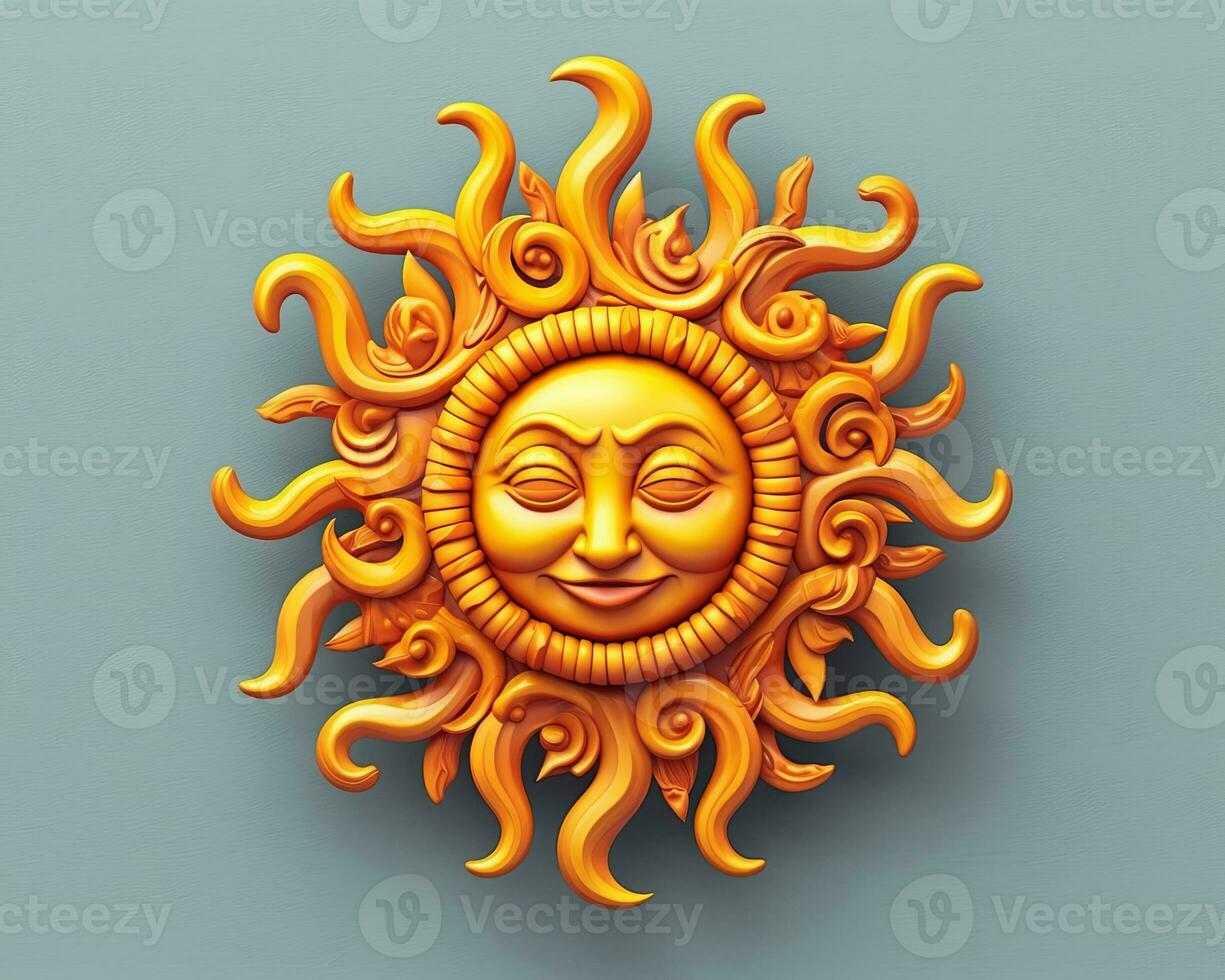 the sun is made of gold and has a face on it generative AI photo