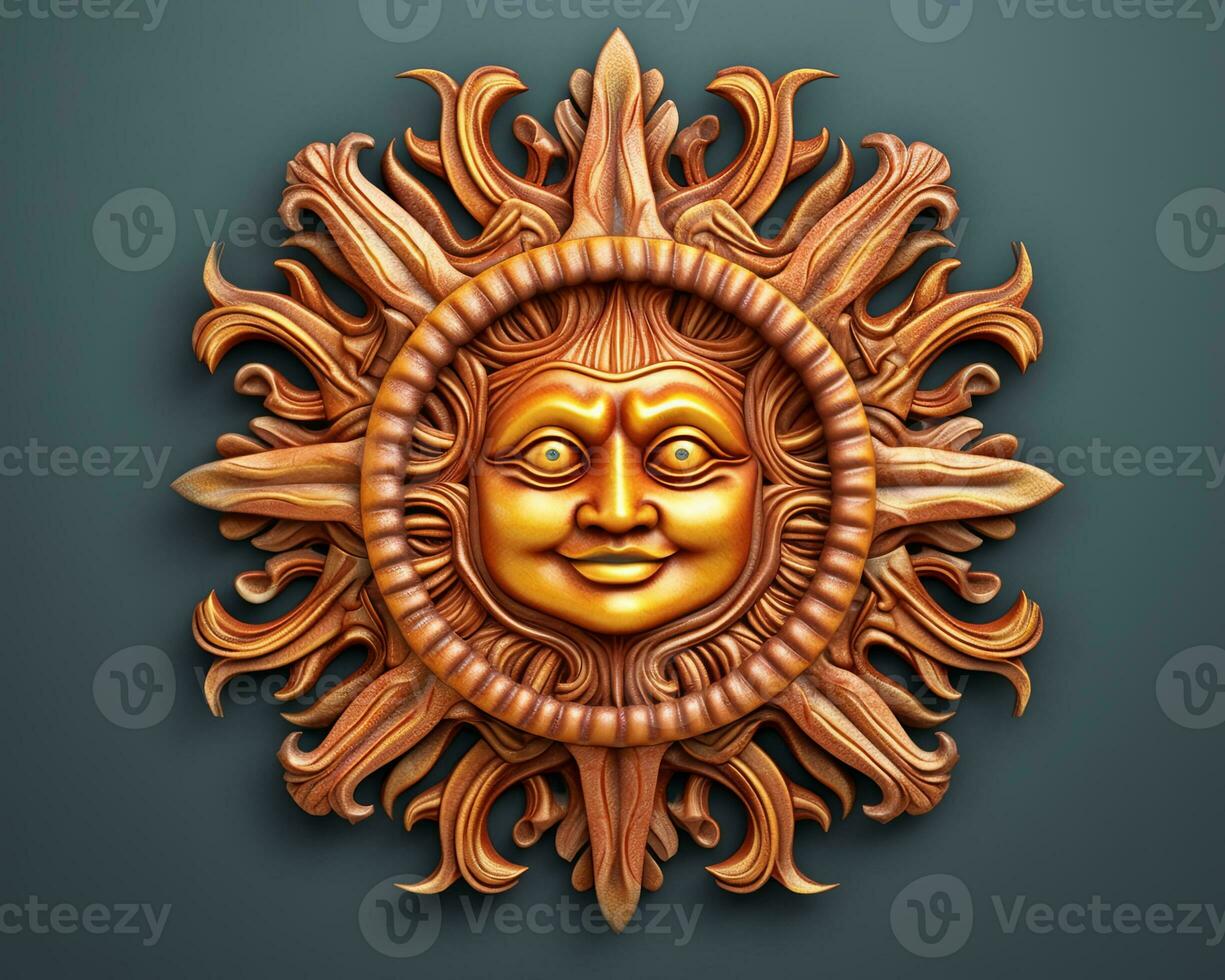 the sun is made of wood and has a face on it generative AI photo