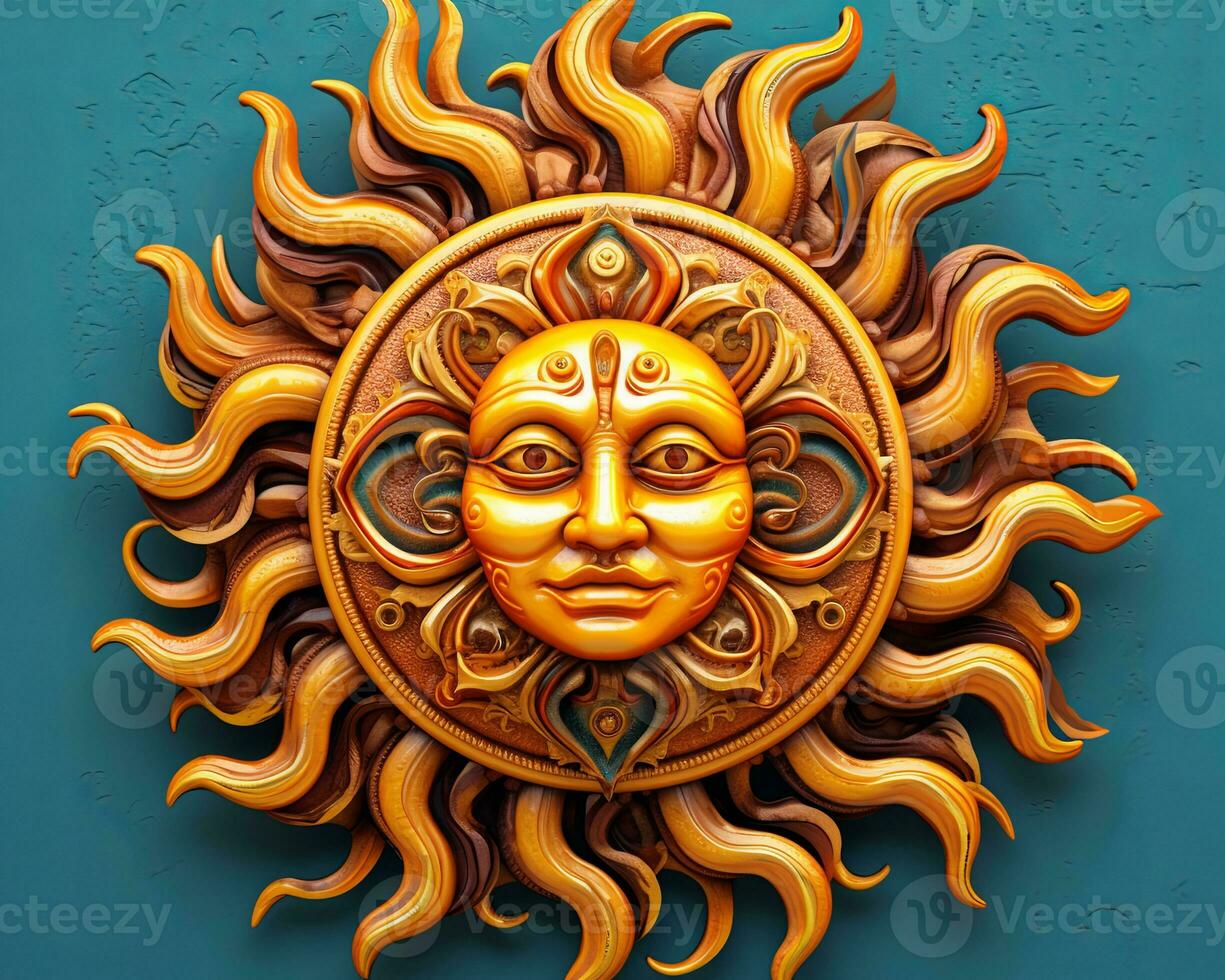 the sun is made of gold and has a face on it generative AI photo