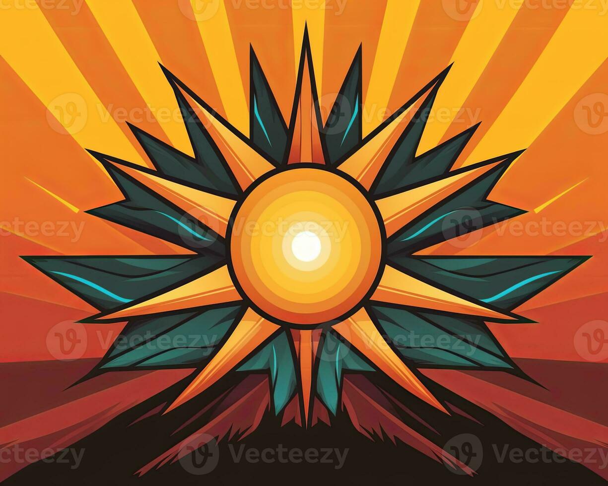 the sun is shining in the middle of an orange and yellow background generative AI photo