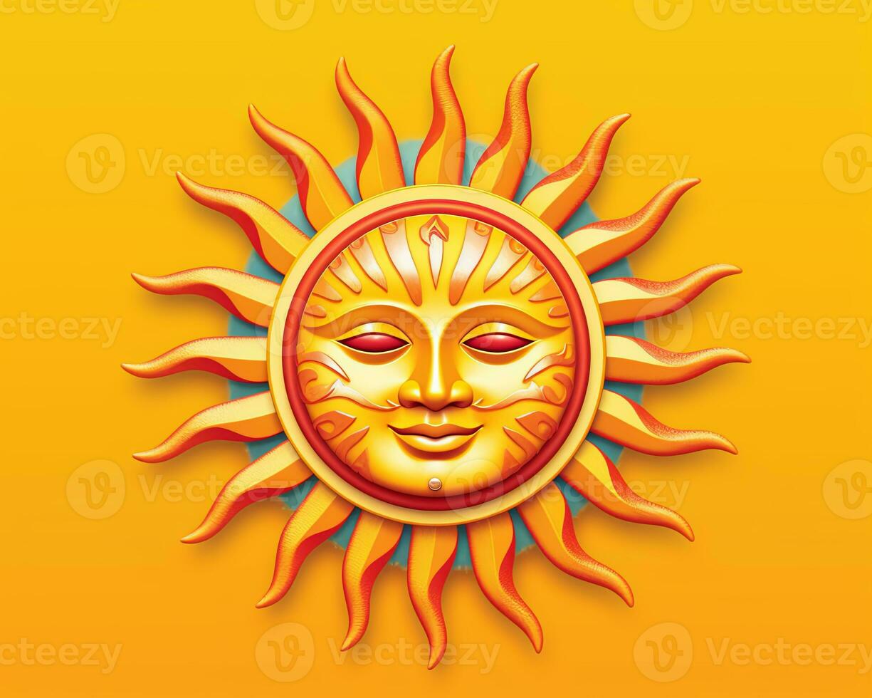 the sun is shown on a yellow background generative AI photo