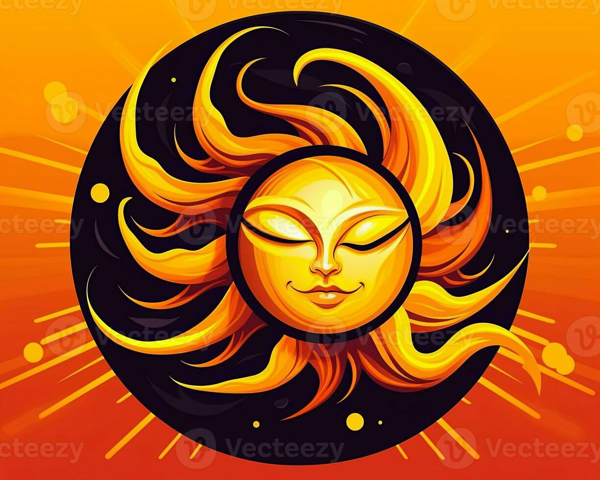 the sun is smiling in the center of an orange and yellow background generative AI photo
