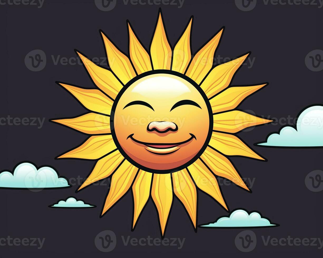 the sun is smiling in the sky with clouds in the background generative AI photo