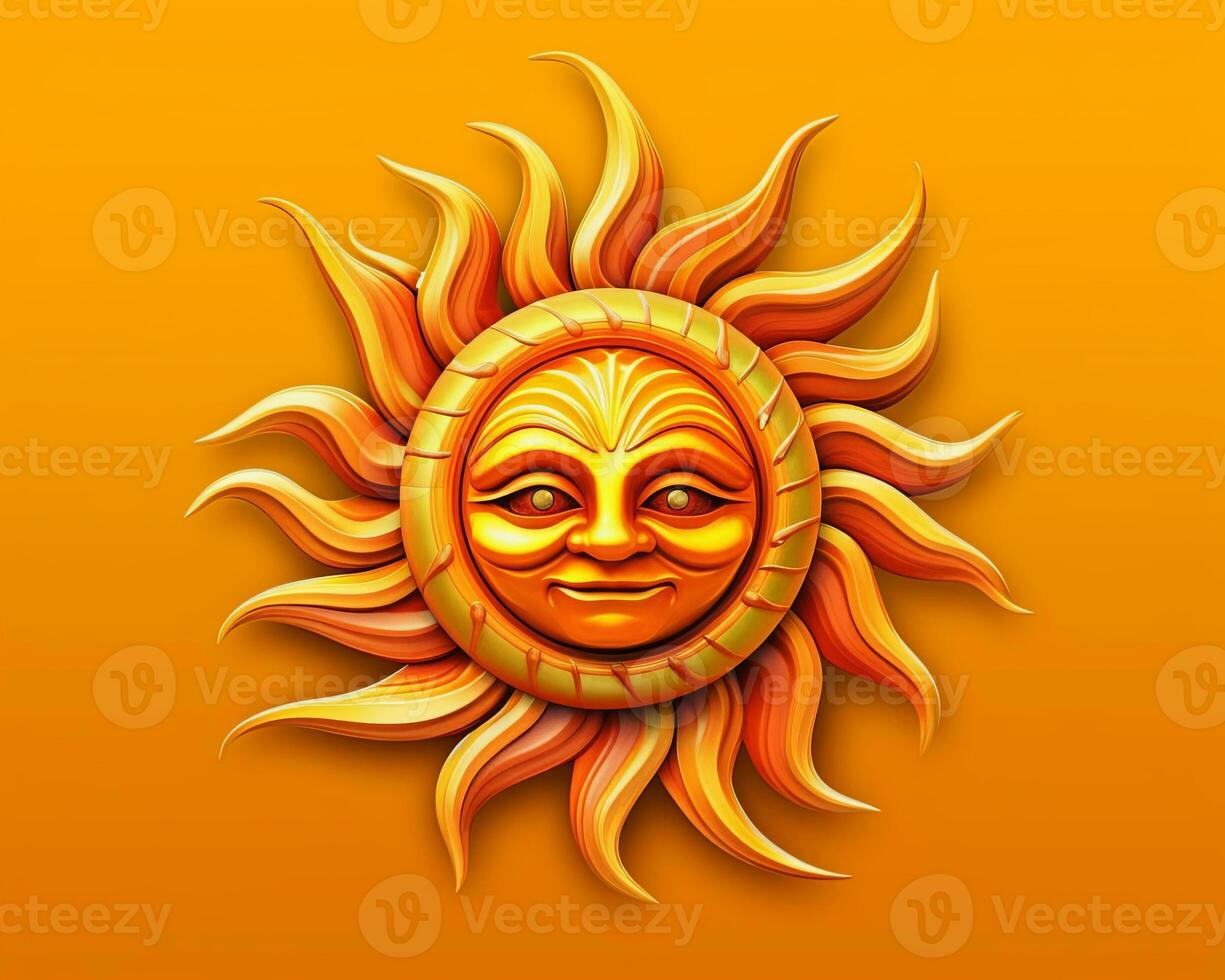 the sun is smiling on an orange background generative AI photo