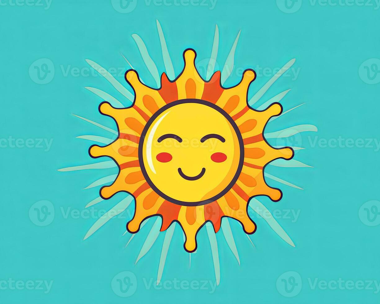 the sun is smiling on a blue background generative AI photo
