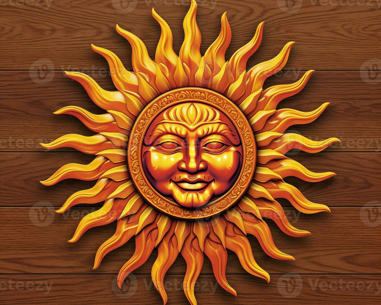 the sun is shown on a wooden background generative AI photo