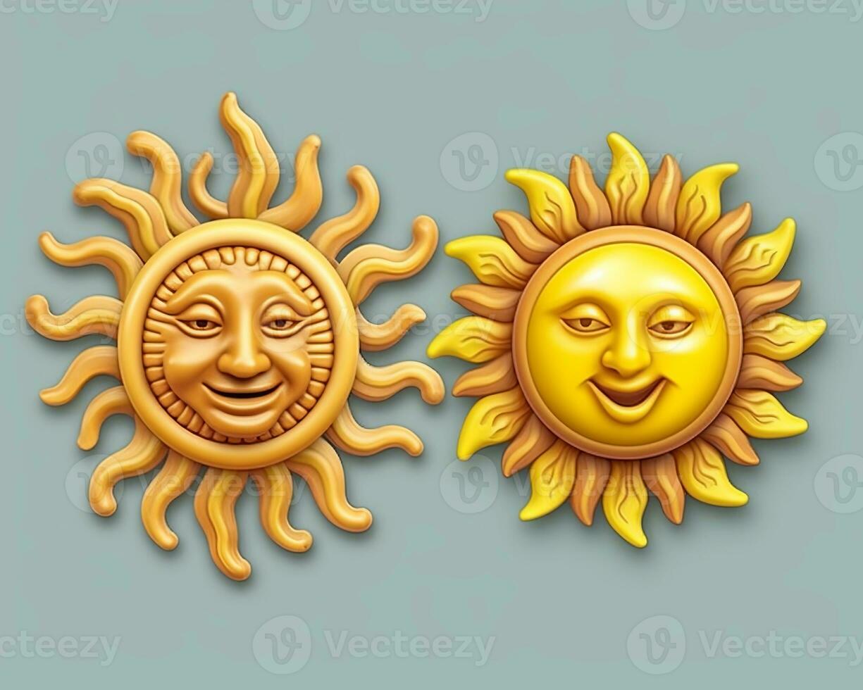 two cartoon sun and moon faces on a blue background generative AI photo