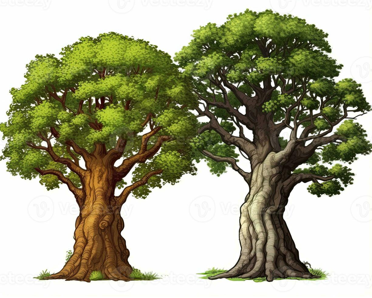 two trees are shown on a white background generative AI photo