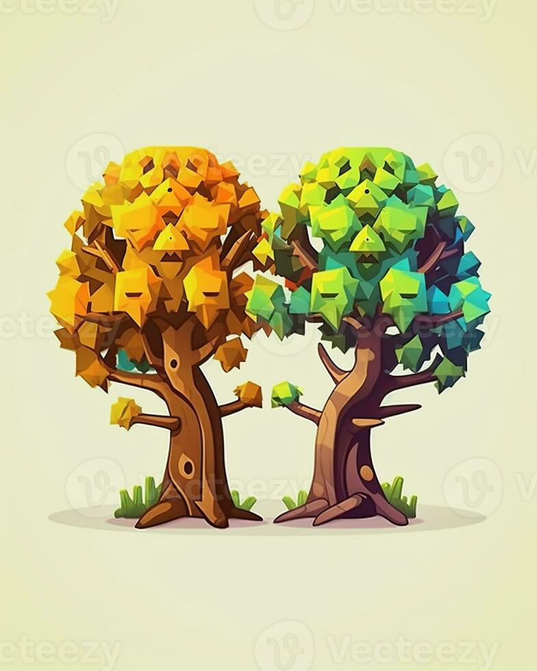 two trees with different colors are shown in a cartoon style generative AI photo