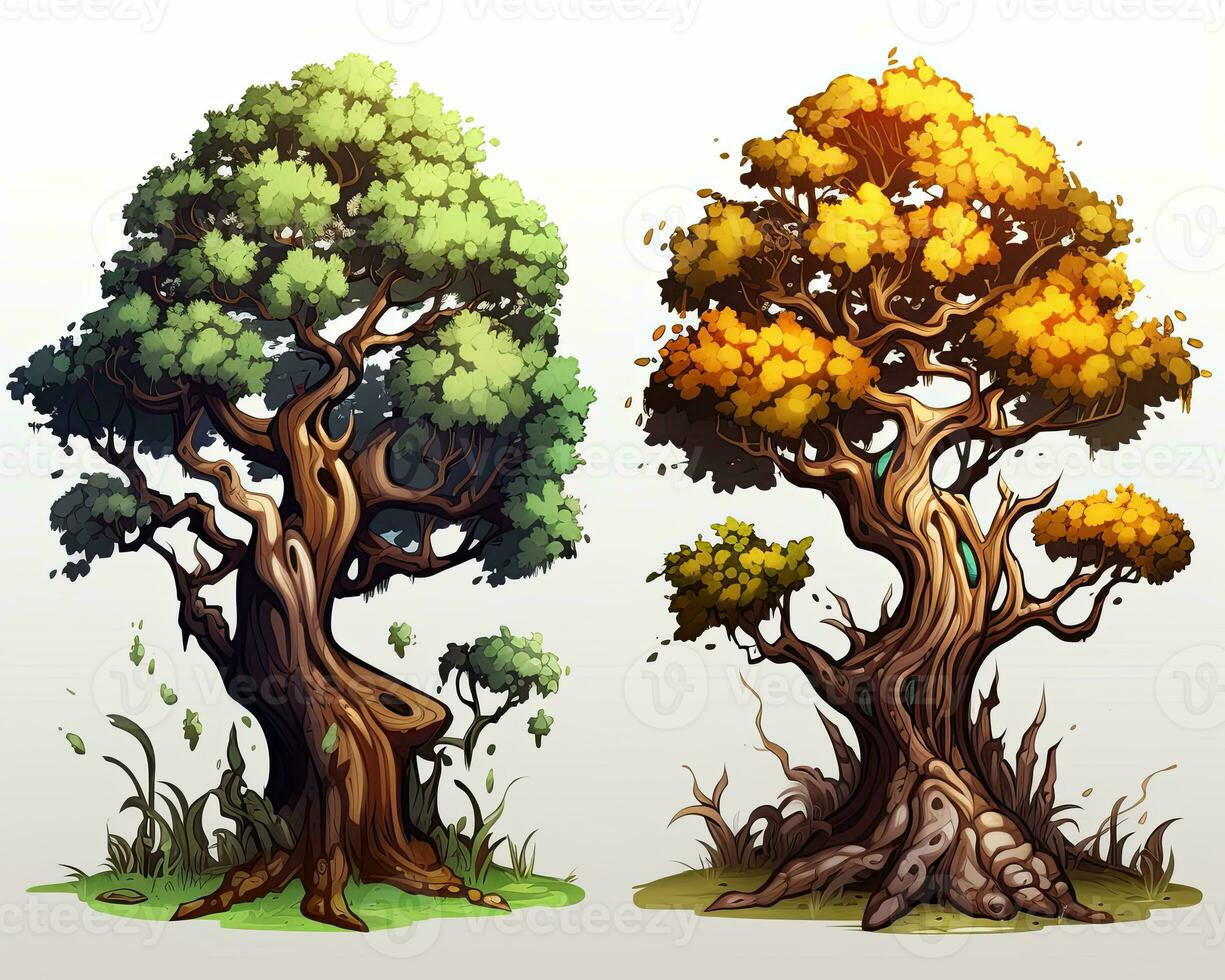 two trees with different colors and sizes generative AI photo
