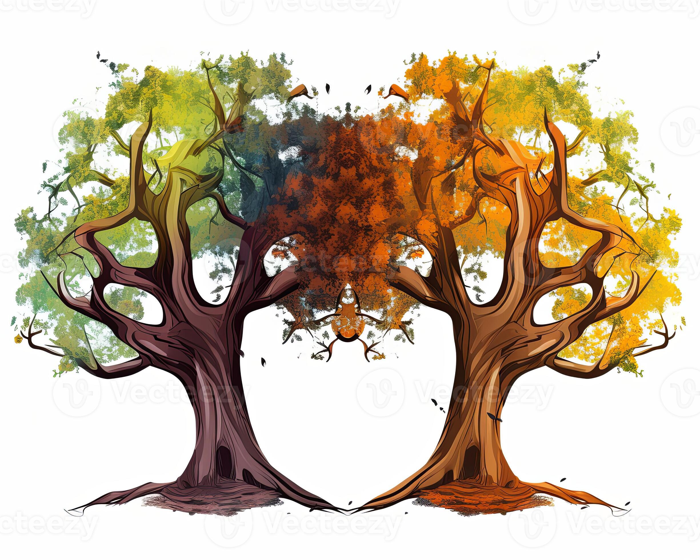 two trees with different colors are shown generative AI 28362585 Stock