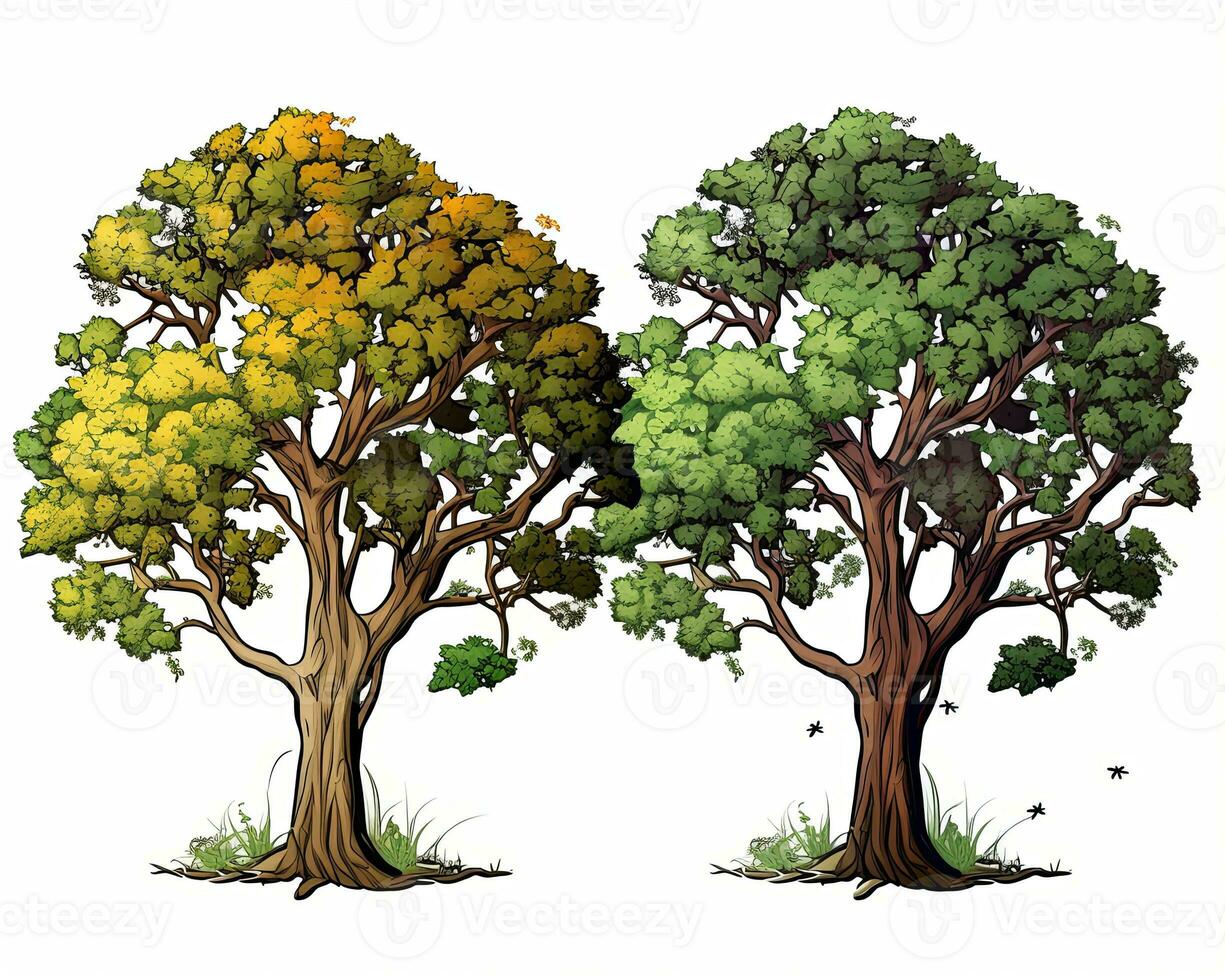 two trees with leaves in different colors one green and one yellow generative AI photo