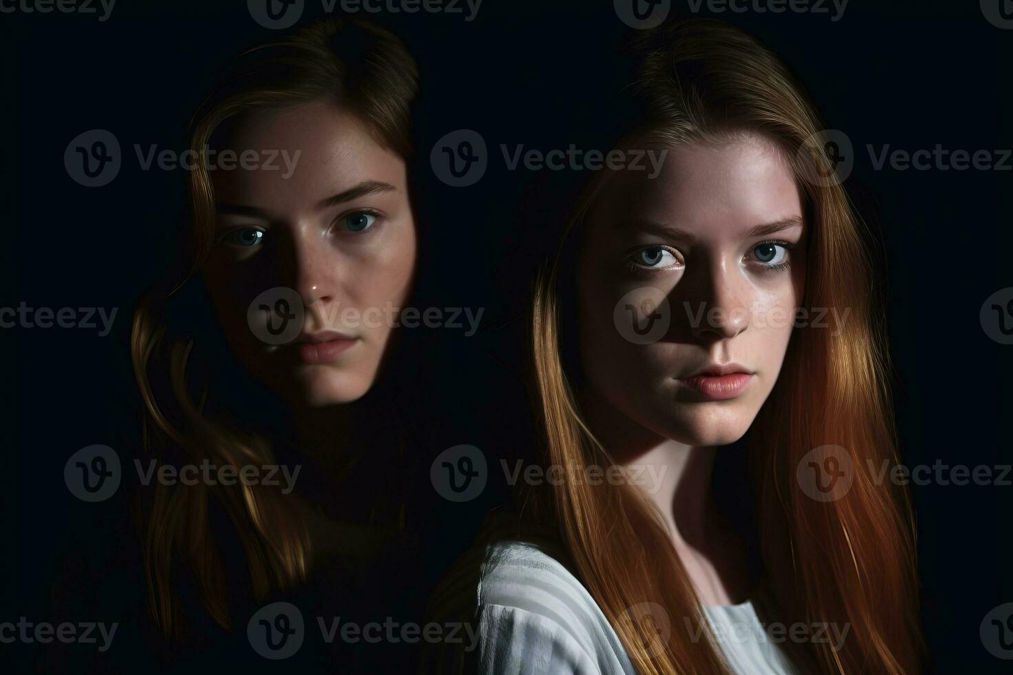 two young women with red hair and blue eyes generative AI photo