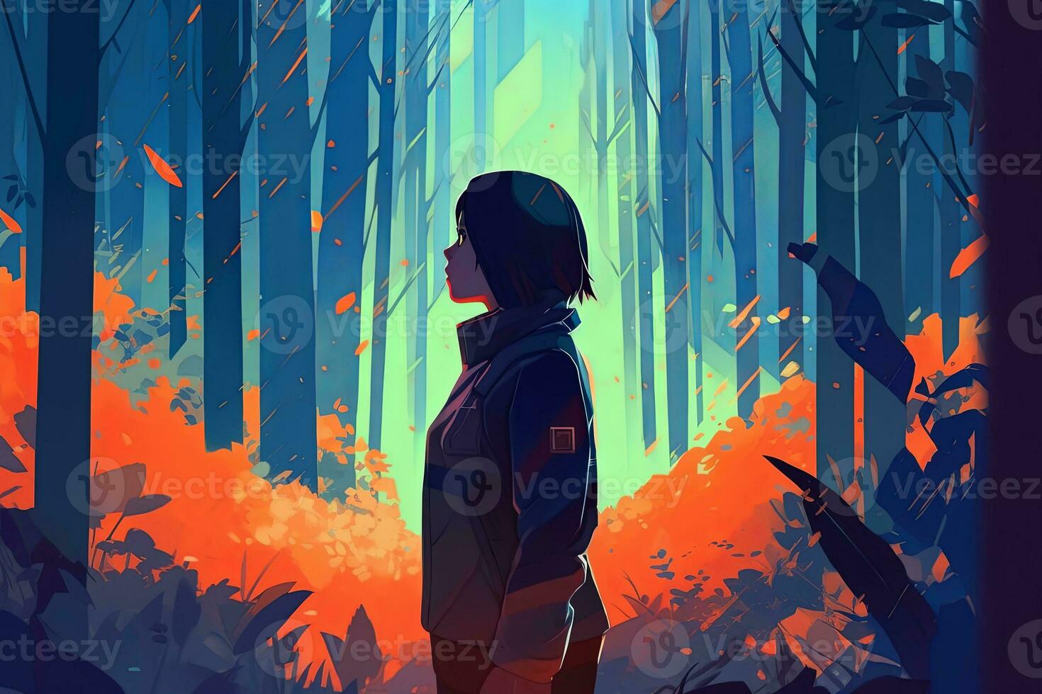 Anime Inspired Graphic Futuristic Scene Background generative AI photo