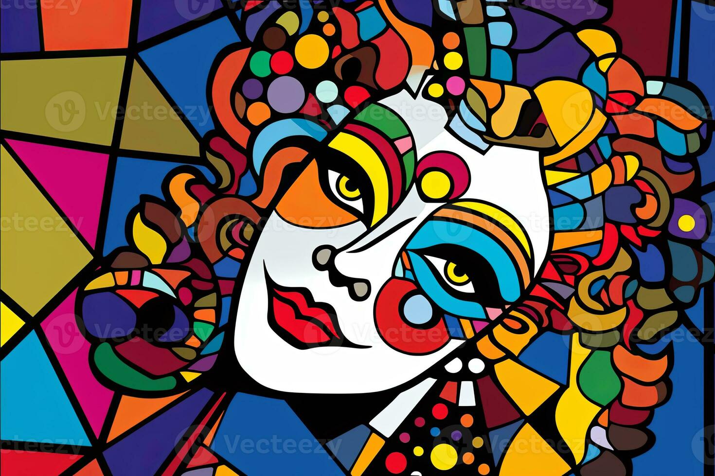 Colorfully Segmented Stained Glass Female Portrait Artwork Graphic Illustration Background generative AI photo