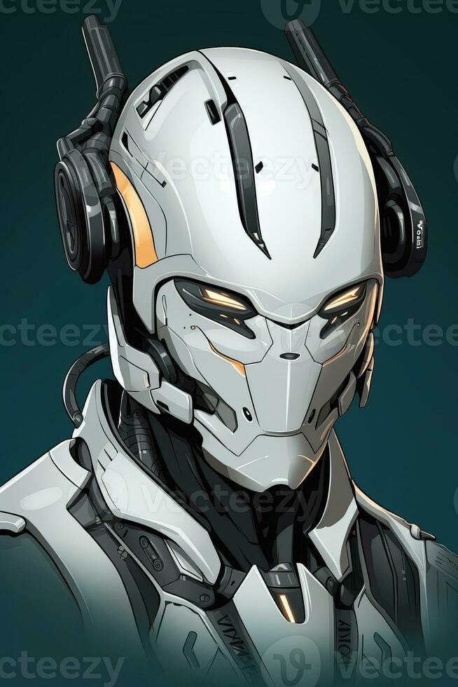 Futuristic Cyborg Android Humanoid Robot Hi Tech Sleek Graphic Illustration generative AI photo