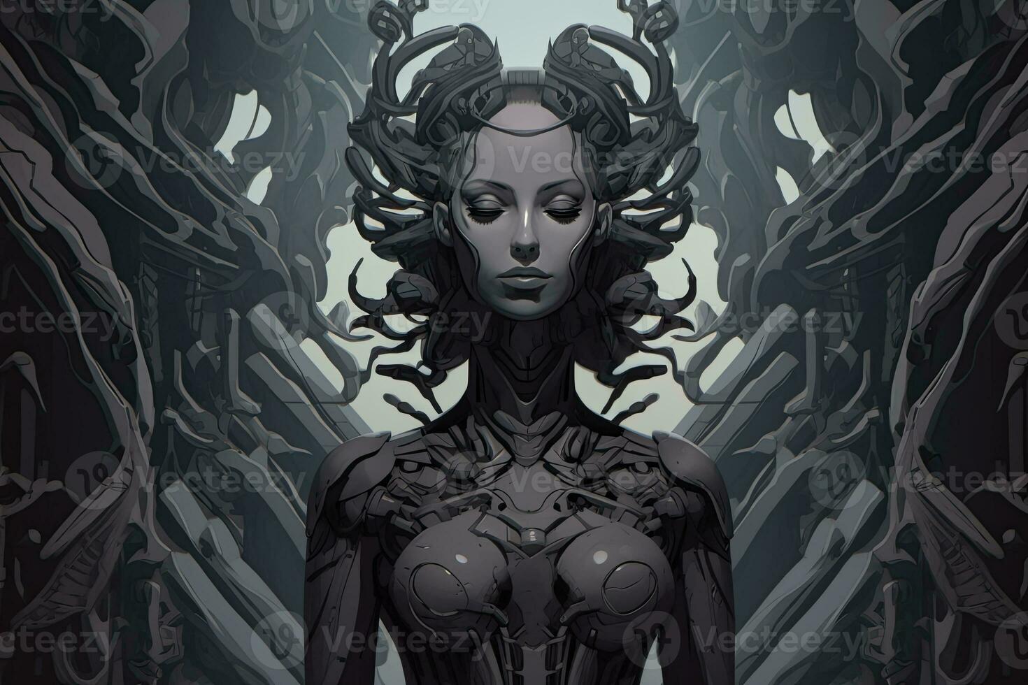 Strange Alien Monstrous Creature Design Background 3D Render Graphic Background generative AI photo