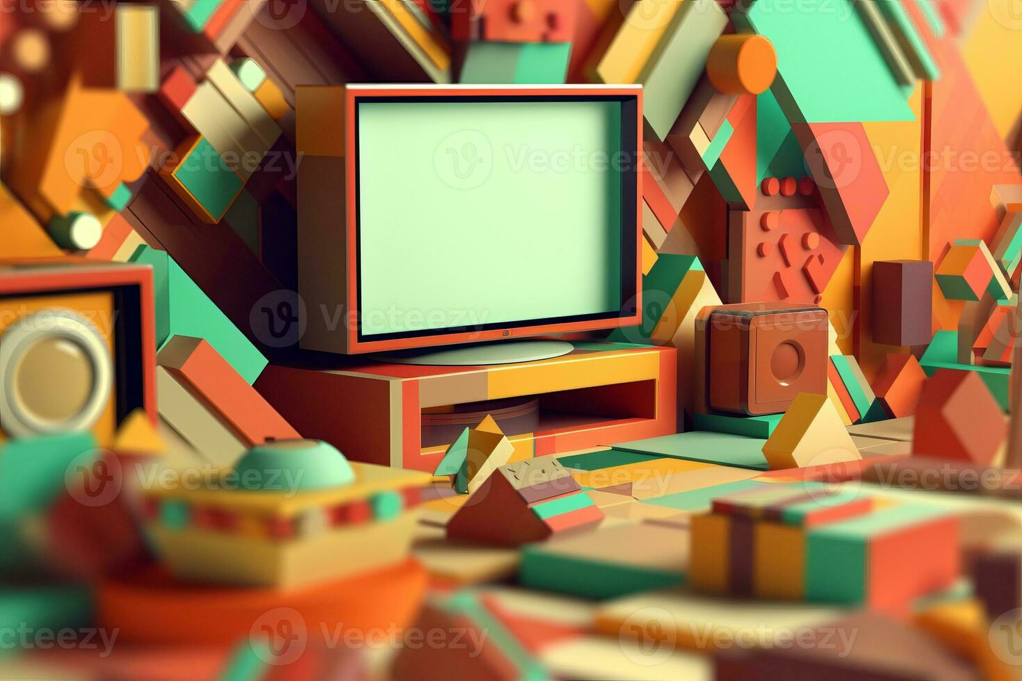3D Render Colorful Retro Vintage Abstract Remix Design Background generative AI photo