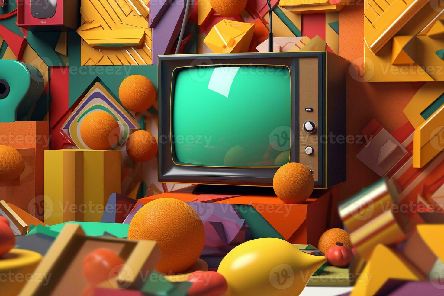 3D Render Classic Retro Remixed Themed Abstract Colorful Background generative AI photo