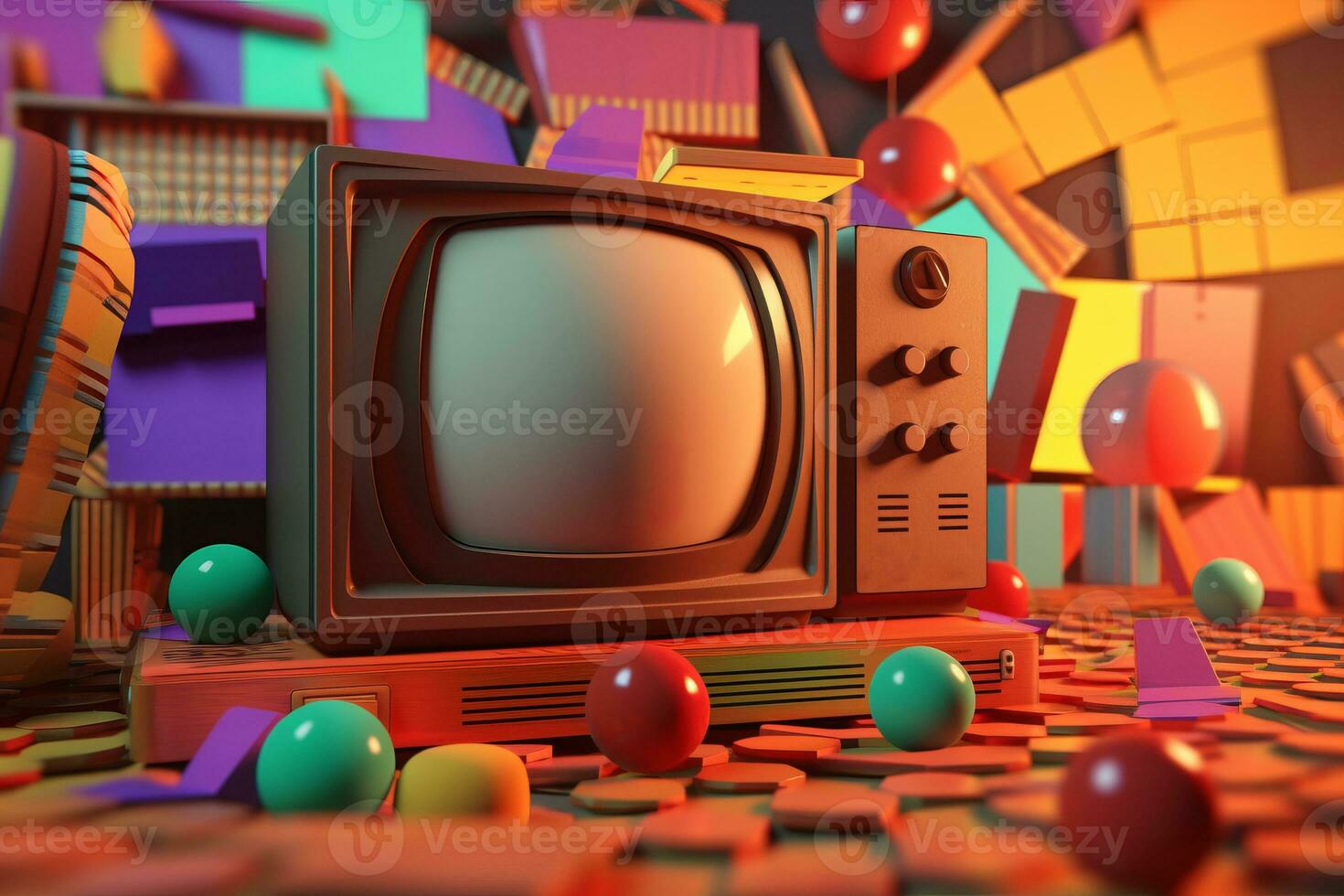 3D Render Colorful Retro Vintage Abstract Remix Design Background generative AI photo