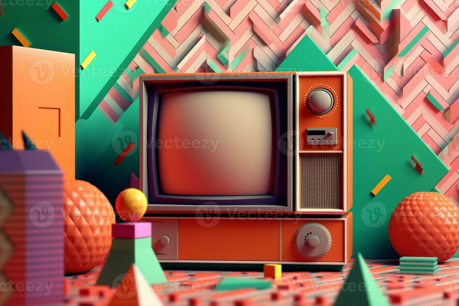 3D Render Colorful Retro Vintage Abstract Remix Design Background generative AI photo