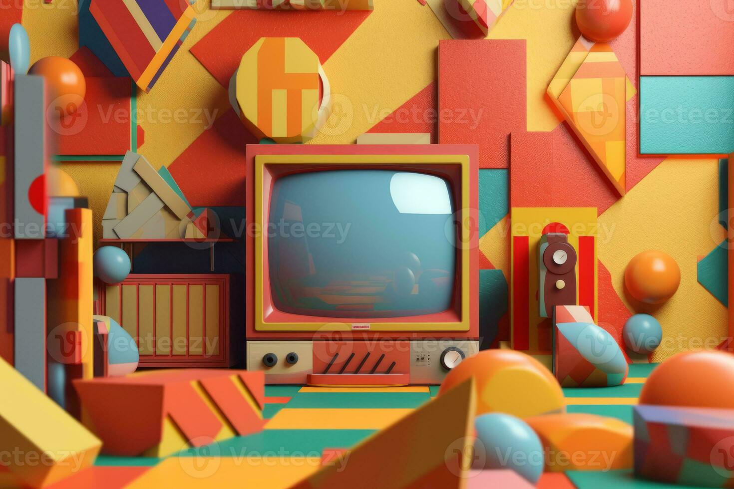 3D Render Colorful Retro Vintage Abstract Remix Design Background generative AI photo