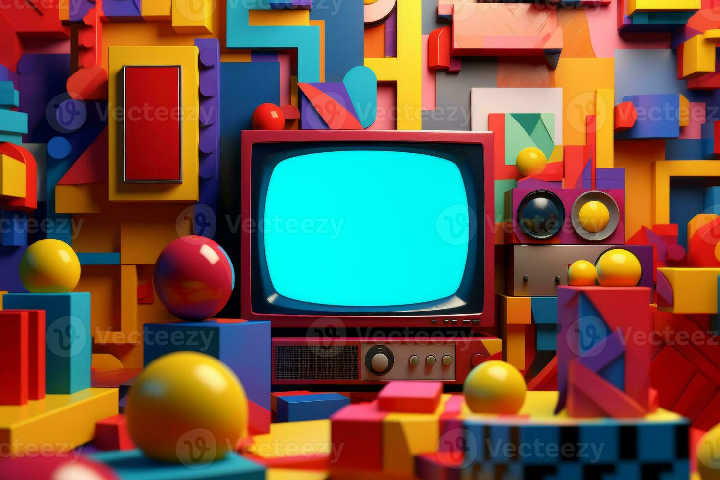 3D Render Colorful Retro Vintage Abstract Remix Design Background generative AI photo