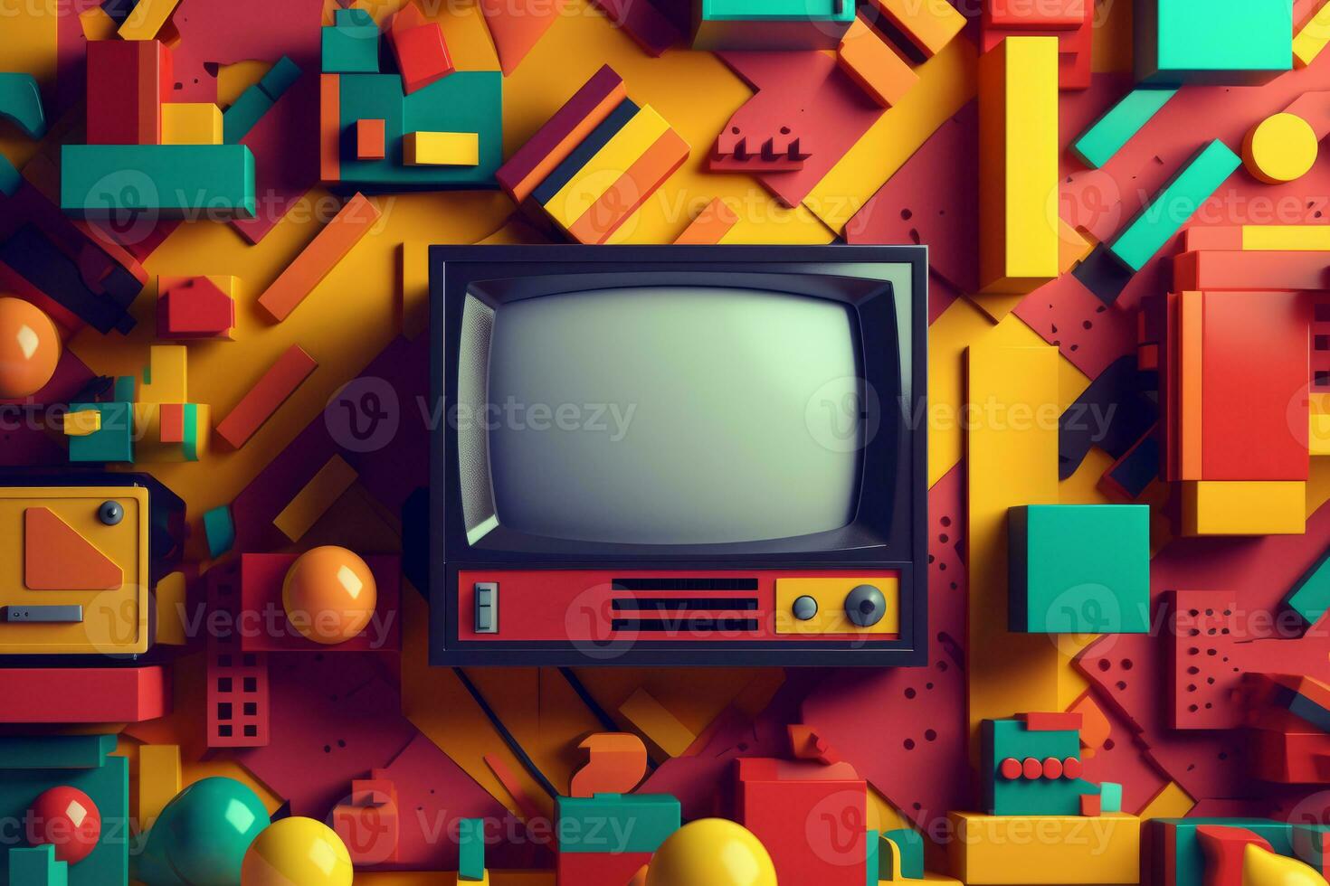 3D Render Colorful Retro Vintage Abstract Remix Design Background generative AI photo