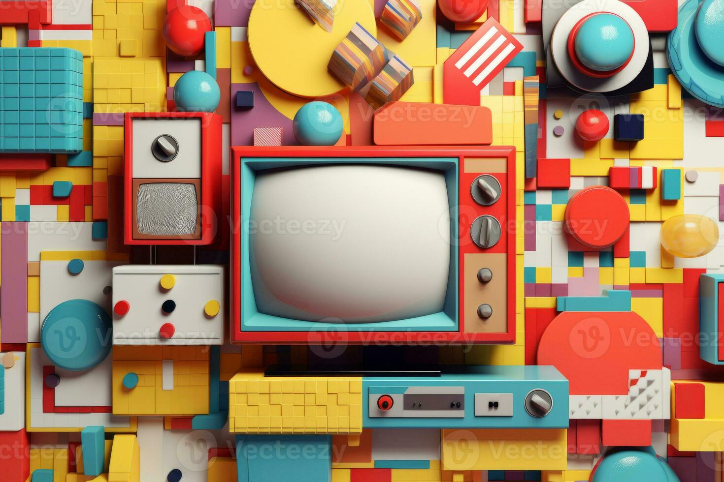 3D Render Colorful Retro Vintage Abstract Remix Design Background generative AI photo