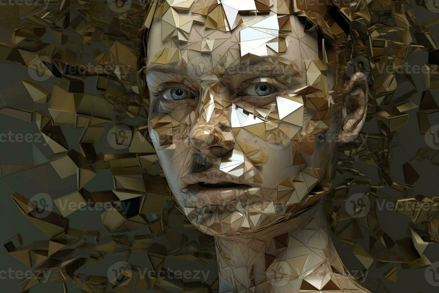 3D Render Hyper Realistic Futuristic Fragmented Female Portrait generative AI photo