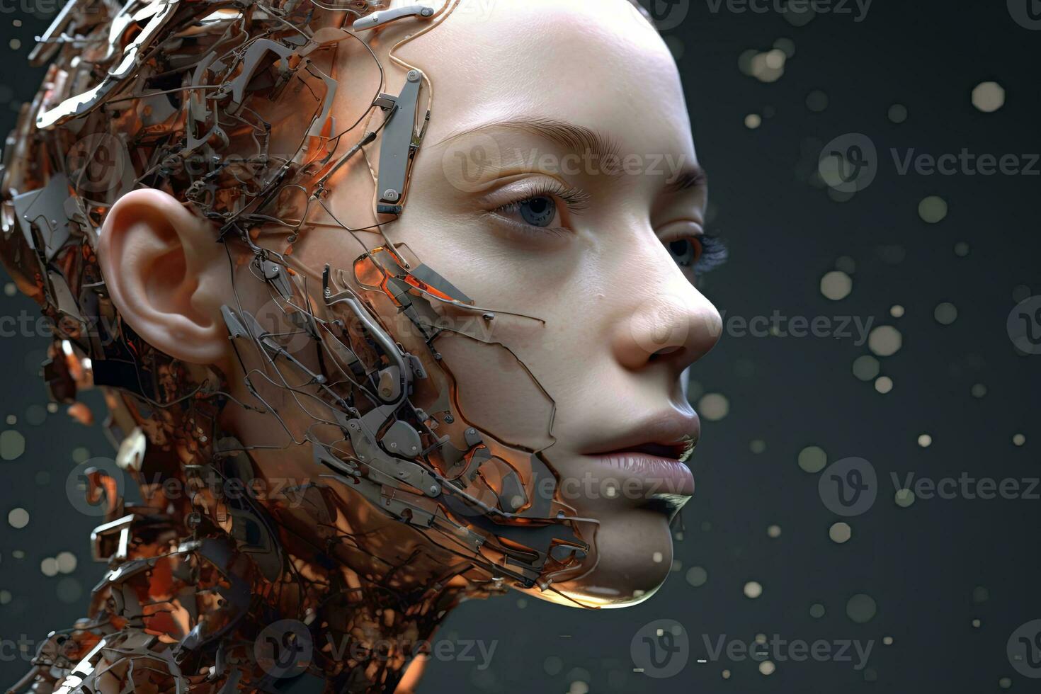 3D Render Hyper Realistic Futuristic Fragmented Female Portrait generative AI photo