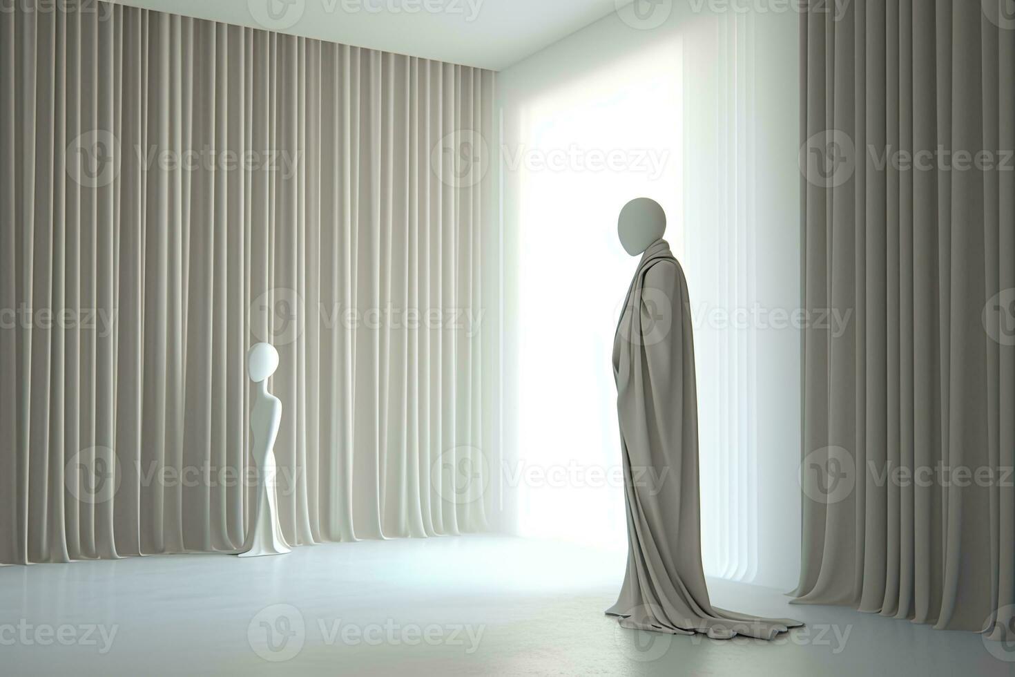3D Render Minimalist Dark and Secretive Ambient Scene of Robed Figures generative AI photo