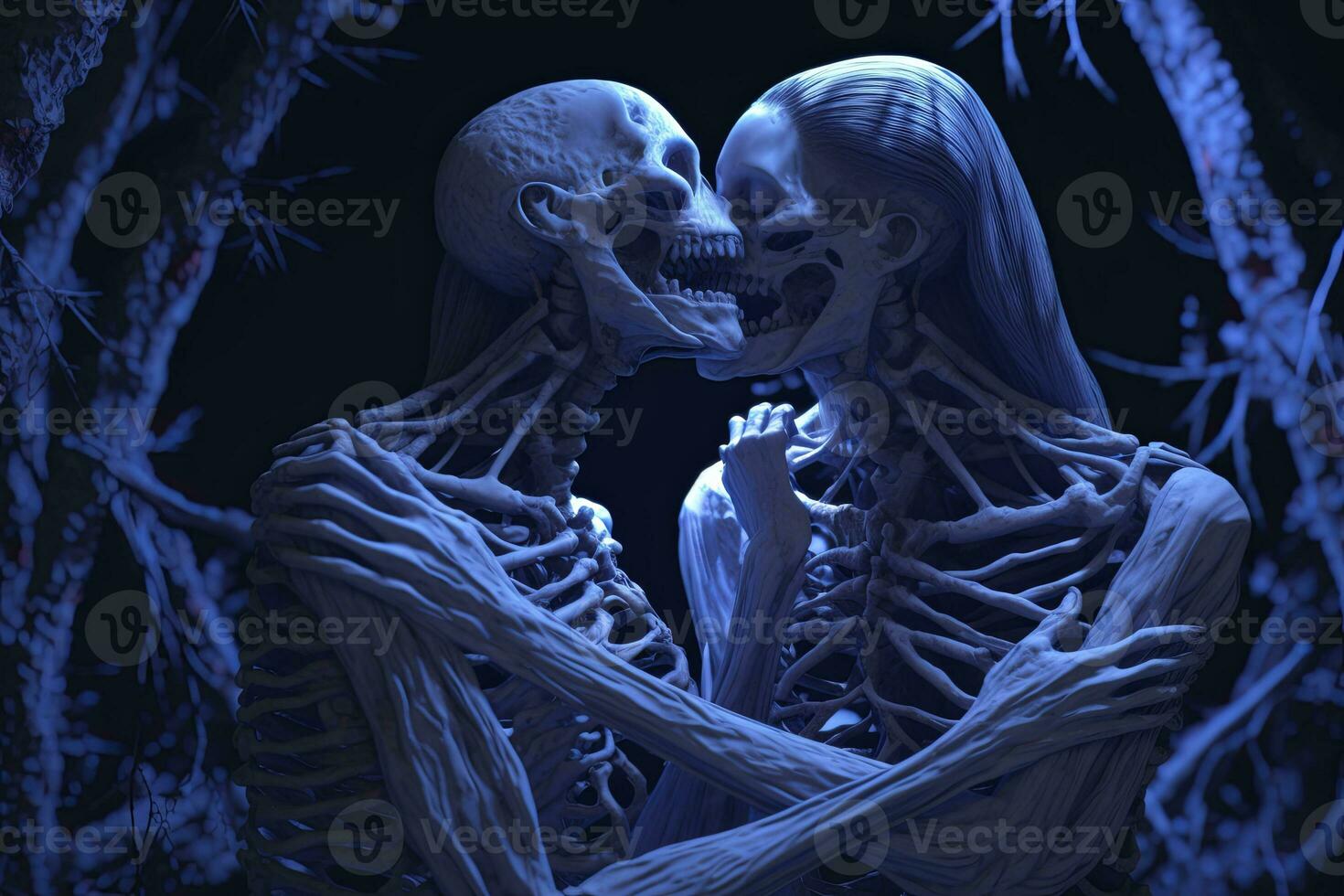 3D Render Powerful Cryptic Skeleton Scene Background generative AI photo