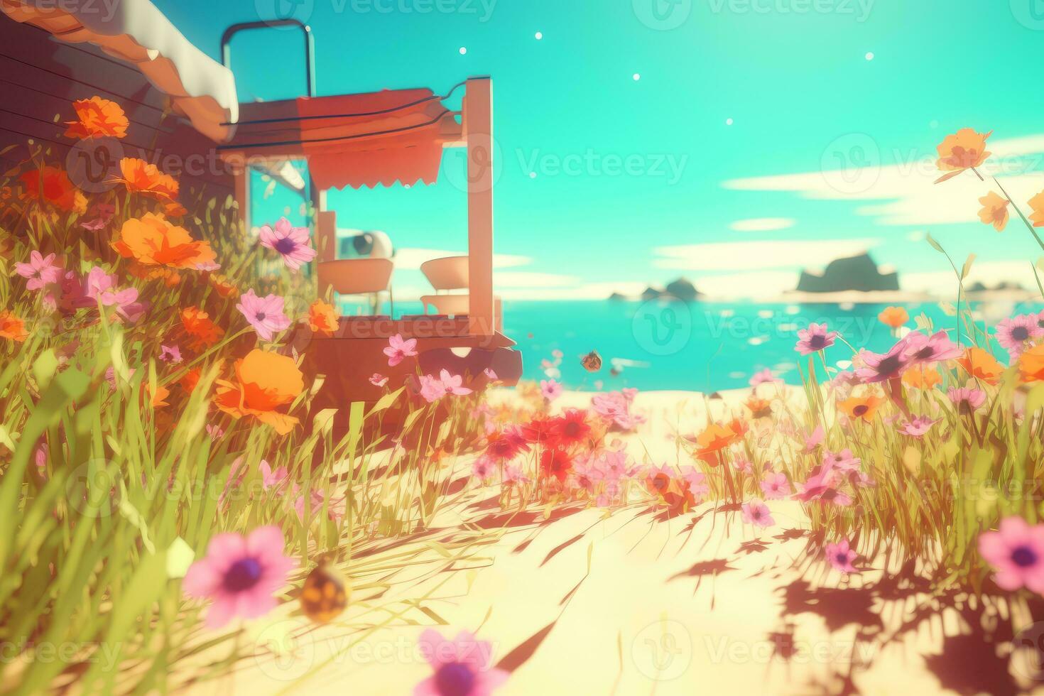 3D Render Summer Themed Backdrop generative AI photo