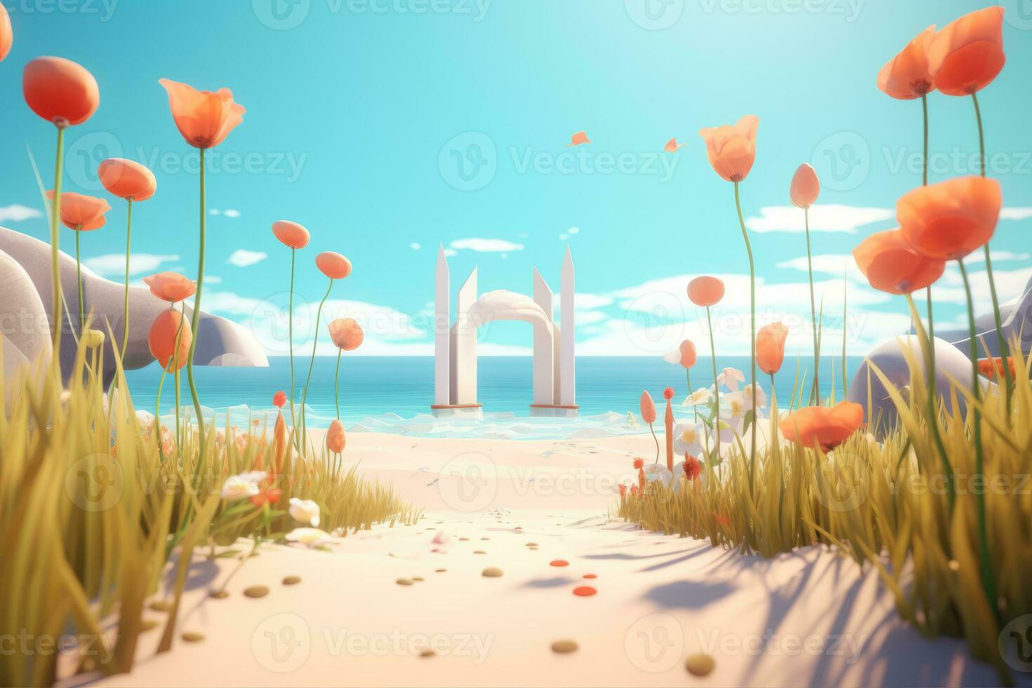 3D Render Summer Themed Backdrop generative AI photo