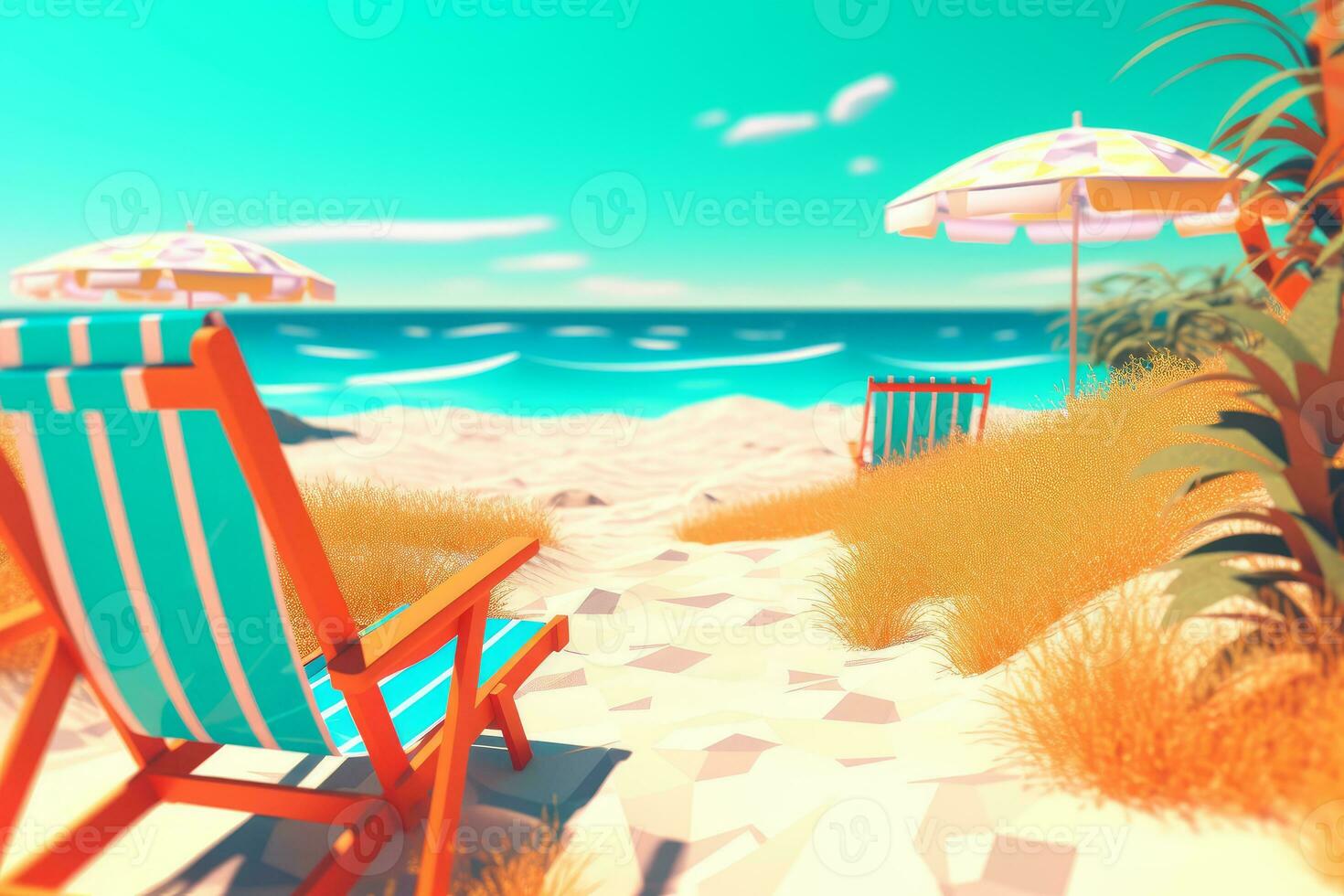 3D Render Summer Themed Backdrop generative AI photo