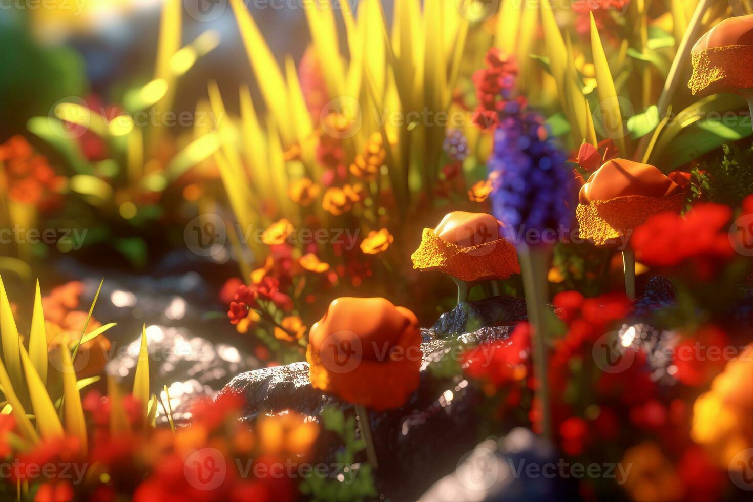 3D Render Summer Themed Backdrop generative AI photo